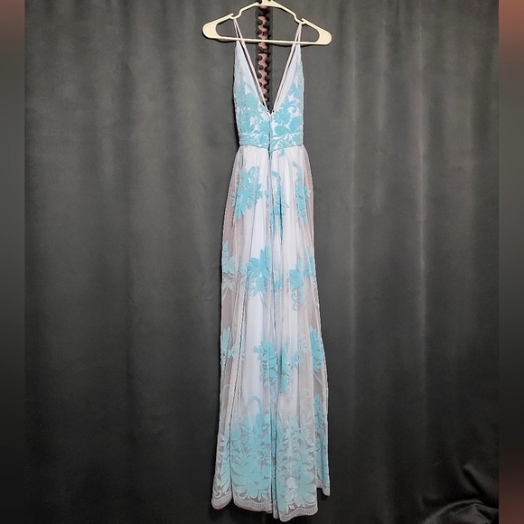 Windsor- Aqua Tulle & Velvet Maxi Dress- Size Medium/Large - Picture 3 of 7